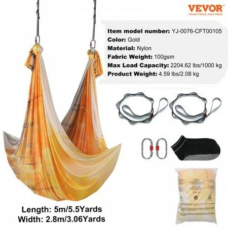 Aerial Yoga Hammock & Swing 5 m Length Aerial Yoga Starter Kit with 100gsm Nylon Fabric Full Rigging Hardware & Easy Set-up Guide Antigravity Flying