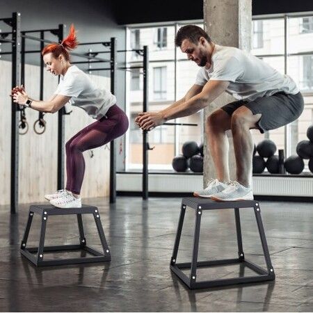 Plyometric Jump Box 18 Inch Plyo Box Steel Plyometric Platform and Jumping Agility Box Anti-Slip Fitness Exercise Step Up Box for Home Gym Training