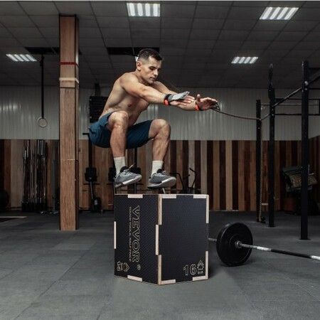 3 in 1 Plyometric Jump Box 16/14/12 Inch Wooden Plyo Box Platform & Jumping Agility Box Anti-Slip Fitness Exercise Step Up Box for Home Gym Training