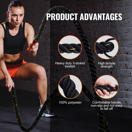 Battle Rope 1.5" 30Ft Gym Workout Strength Training Exercise Fitness Rope