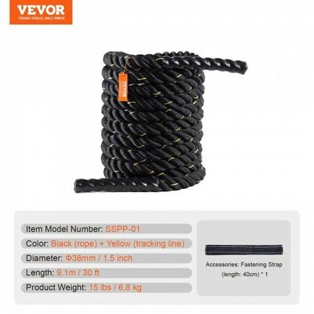 Battle Rope 1.5" 30Ft Gym Workout Strength Training Exercise Fitness Rope