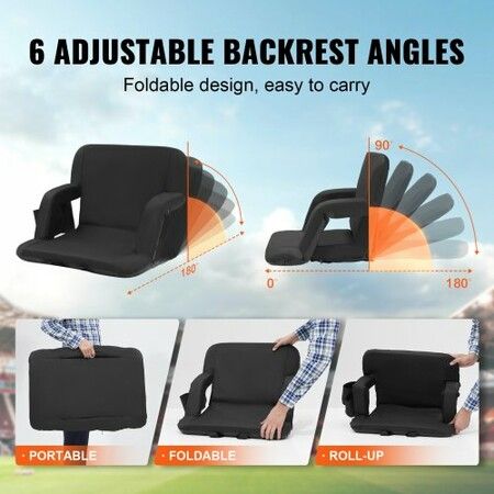 Stadium Seat with Back Support Wide Bleacher Seat Back Folding Padded Cushion Stadium Chair Portable Reclining Chair with Hook Pocket Cupholder Ideal