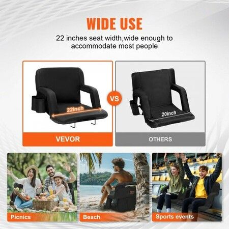 Stadium Seat with Back Support Wide Bleacher Seat Back Folding Padded Cushion Stadium Chair Portable Reclining Chair with Hook Pocket Cupholder Ideal