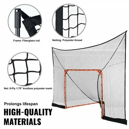 Hockey and Lacrosse Goal Backstop with Extended Coverage 12'x9' Lacrosse Net Complete Accessories Training Net Quick Easy Setup Backyard Lacrosse Equipment