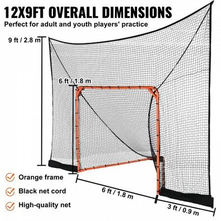 Hockey and Lacrosse Goal Backstop with Extended Coverage 12'x9' Lacrosse Net Complete Accessories Training Net Quick Easy Setup Backyard Lacrosse Equipment