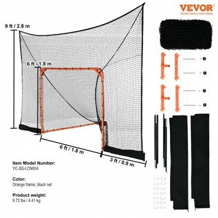 Hockey and Lacrosse Goal Backstop with Extended Coverage 12'x9' Lacrosse Net Complete Accessories Training Net Quick Easy Setup Backyard Lacrosse Equipment