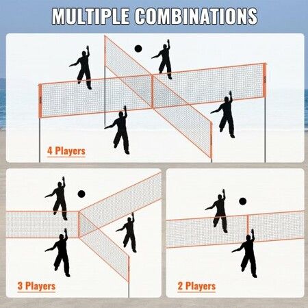 4-Way Volleyball Net Adjustable Height Badminton Net Set for Backyard Beach Lawn Outdoor Portable Volleyball Net with Carrying Bag 4 Square Quick Assemble