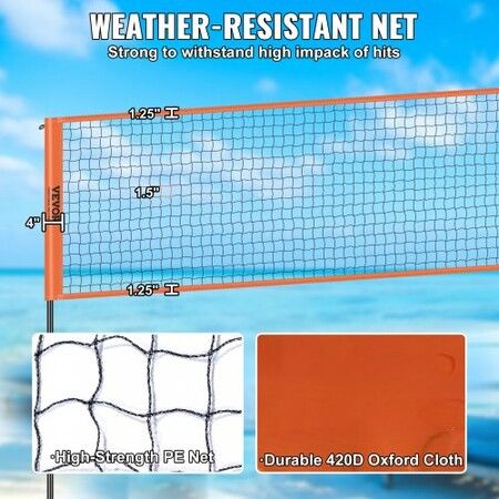 4-Way Volleyball Net Adjustable Height Badminton Net Set for Backyard Beach Lawn Outdoor Portable Volleyball Net with Carrying Bag 4 Square Quick Assemble