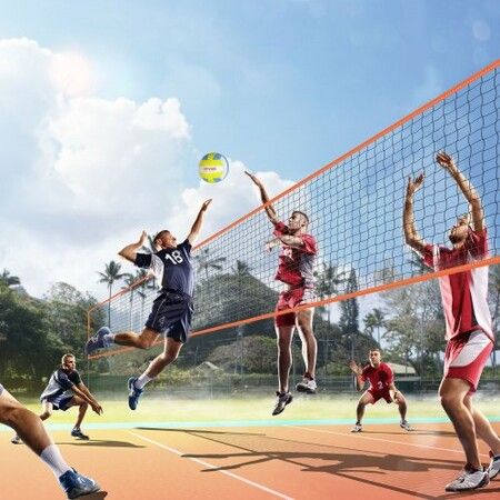 4-Way Volleyball Net Adjustable Height Badminton Net Set for Backyard Beach Lawn Outdoor Portable Volleyball Net with Carrying Bag 4 Square Quick Assemble