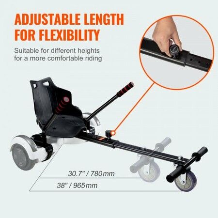 Hoverboard Seat Attachment Compatible with All 16.5cm20.3cm21.6cm25.4 HoverboardsGrips ControlAdjustable Frame Length and 99.8 kg Load CapacityHover