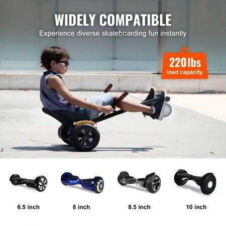 Hoverboard Seat Attachment Compatible with All 16.5cm20.3cm21.6cm25.4 HoverboardsGrips ControlAdjustable Frame Length and 99.8 kg Load CapacityHover