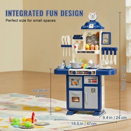 Kitchen Playset Kids Pretend Cooking Play Toy 48 Piece Accessories Blue