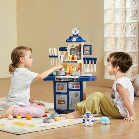 Kitchen Playset Kids Pretend Cooking Play Toy 48 Piece Accessories Blue