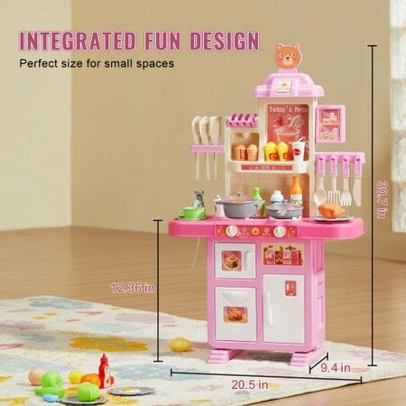 Kitchen Playset Kids Pretend Cooking Play Toy 48 Piece Accessories Pink