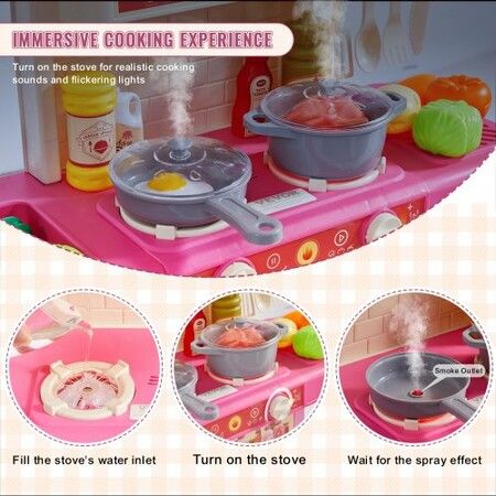 Kitchen Playset Kids Pretend Cooking Play Toy 48 Piece Accessories Pink