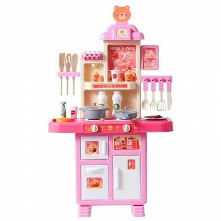 Kitchen Playset Kids Pretend Cooking Play Toy 48 Piece Accessories Pink