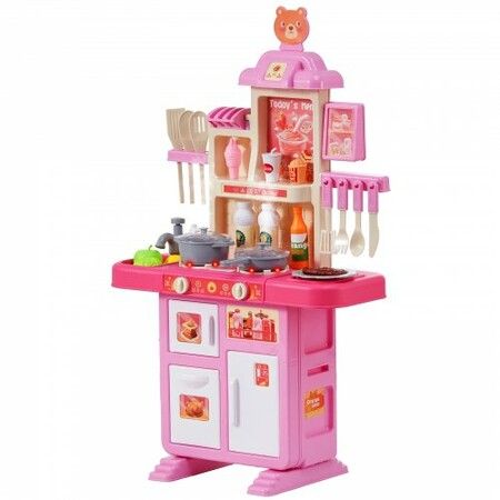 Kitchen Playset Kids Pretend Cooking Play Toy 48 Piece Accessories Pink