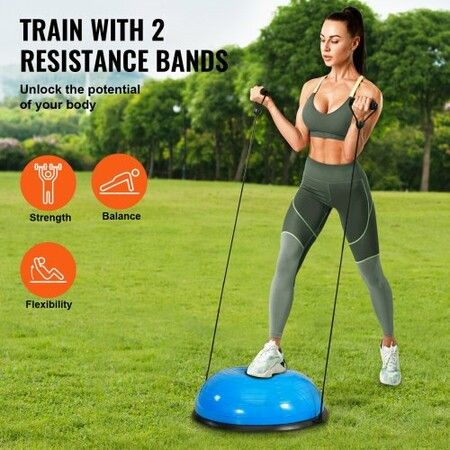 Half Exercise Ball Trainer 23 inch Balance Ball Trainer 660lbs Capacity Stability Ball Yoga Ball with Resistance Bands & Foot Pump Strength Fitness Ball