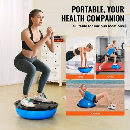 Half Exercise Ball Trainer 23 inch Balance Ball Trainer 660lbs Capacity Stability Ball Yoga Ball with Resistance Bands & Foot Pump Strength Fitness Ball