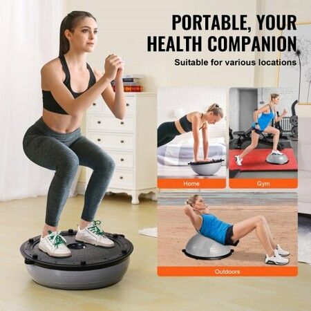 Half Exercise Ball Trainer 23 inch Balance Ball Trainer 660lbs Capacity Stability Ball Yoga Ball with Resistance Bands & Foot Pump Strength Fitness Ball