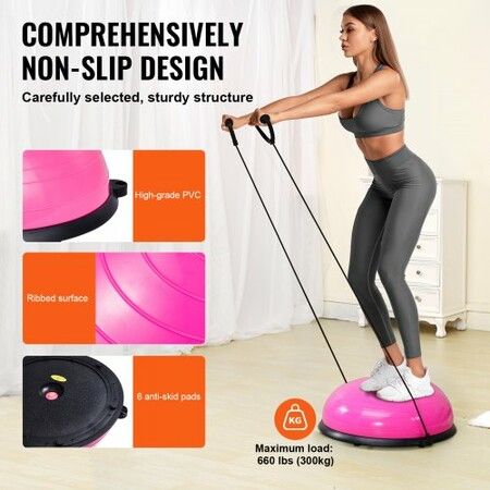 Half Exercise Ball Trainer 23 inch Balance Ball Trainer 660lbs Capacity Stability Ball Yoga Ball with Resistance Bands & Foot Pump Strength Fitness Ball