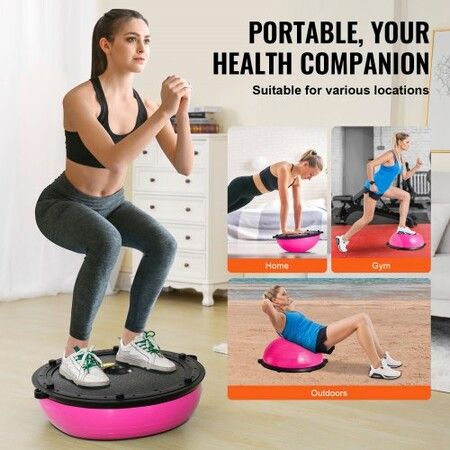 Half Exercise Ball Trainer 23 inch Balance Ball Trainer 660lbs Capacity Stability Ball Yoga Ball with Resistance Bands & Foot Pump Strength Fitness Ball