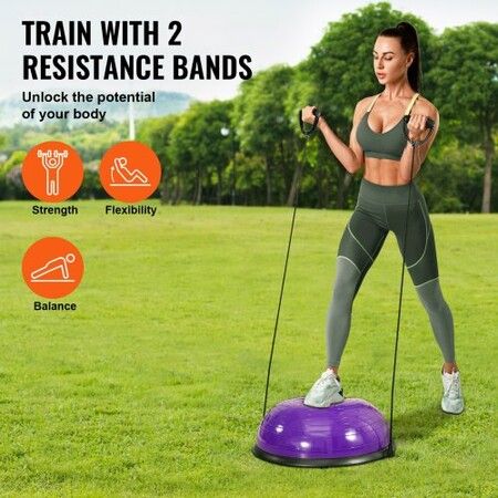 Half Exercise Ball Trainer 23inch Balance Ball Trainer 660lbs Stability Ball Yoga Ball with Resistance Bands & Foot Pump Strength Fitness Ball for Home Gym