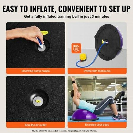 Half Exercise Ball Trainer 23inch Balance Ball Trainer 660lbs Stability Ball Yoga Ball with Resistance Bands & Foot Pump Strength Fitness Ball for Home Gym