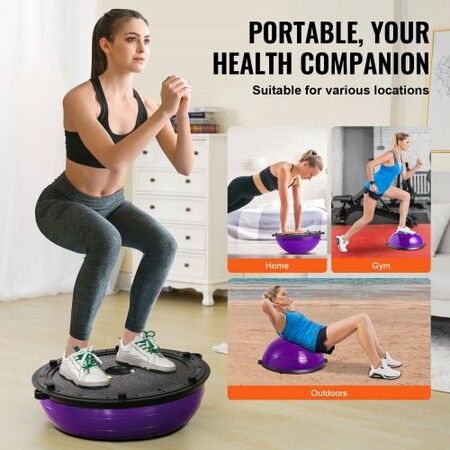 Half Exercise Ball Trainer 23inch Balance Ball Trainer 660lbs Stability Ball Yoga Ball with Resistance Bands & Foot Pump Strength Fitness Ball for Home Gym