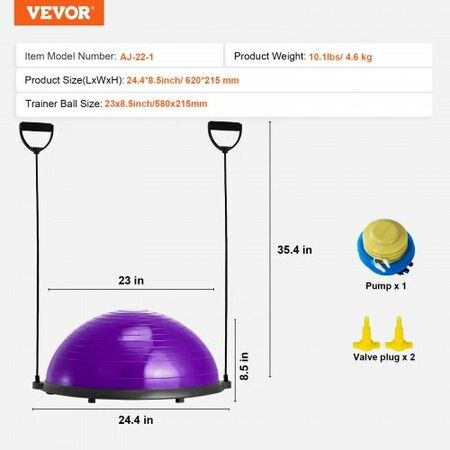 Half Exercise Ball Trainer 23inch Balance Ball Trainer 660lbs Stability Ball Yoga Ball with Resistance Bands & Foot Pump Strength Fitness Ball for Home Gym