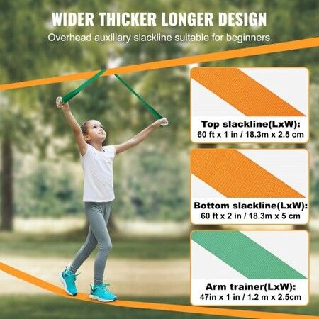 Slackline Kit with Training Line 18.3m Backyard Slack Line Equipment Easy Setup Tight Rope for Kids Adults Complete Slackline Set with Tree Protectors