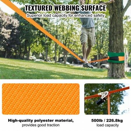 Slackline Kit with Training Line 18.3m Backyard Slack Line Equipment Easy Setup Tight Rope for Kids Adults Complete Slackline Set with Tree Protectors