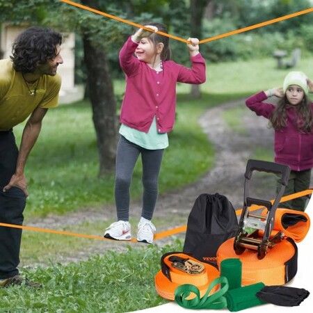 Slackline Kit with Training Line 18.3m Backyard Slack Line Equipment Easy Setup Tight Rope for Kids Adults Complete Slackline Set with Tree Protectors