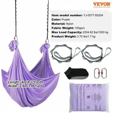 Aerial Yoga Hammock & Swing 4 m Length Yoga Starter Kit with 100gsm Nylon Fabric Full Rigging Hardware and Easy Set-up Guide Antigravity Flying