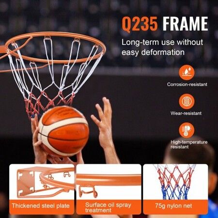 Basketball Rim Wall Door Mounted Basketball Hoop Heavy Duty Q235 Basketball Flex Rim Goal Replacement with Net Standard 18" Indoor and Outdoor Hanging