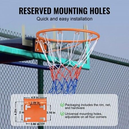 Basketball Rim Wall Door Mounted Basketball Hoop Heavy Duty Q235 Basketball Flex Rim Goal Replacement with Net Standard 18" Indoor and Outdoor Hanging