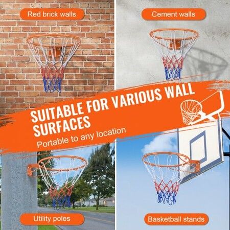 Basketball Rim Wall Door Mounted Basketball Hoop Heavy Duty Q235 Basketball Flex Rim Goal Replacement with Net Standard 18" Indoor and Outdoor Hanging