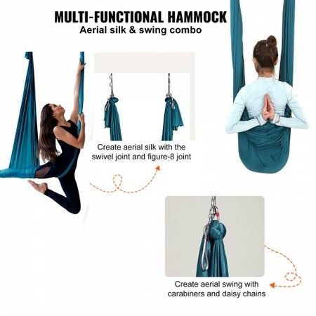 Aerial Yoga Hammock & Swing 5 m Length Aerial Yoga Starter Kit with 100gsm Nylon Fabric Full Rigging Hardware & Easy Set-up Guide Antigravity Flying