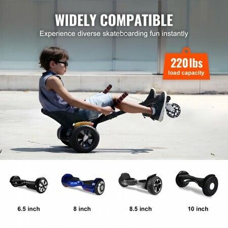 Hoverboard Seat Attachmentfor 16.5cm20.3cm21.6cm25.4cmHoverboardswith LED LightsGrips ControlAdjustable Frame Length and 99.8 kg Load CapacityHover Board