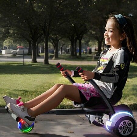 Hoverboard Seat Attachmentfor 16.5cm20.3cm21.6cm25.4cmHoverboardswith LED LightsGrips ControlAdjustable Frame Length and 99.8 kg Load CapacityHover Board