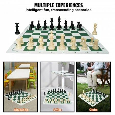 Tournament Chess Set Roll-Up Beginner Chess Board Foldable Silicone Chess Game with Plastic Weighted Chess Pieces & Storage Bag Portable Travel Chess Board