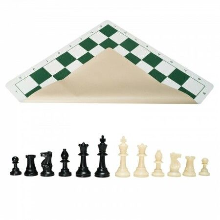 Tournament Chess Set Roll-Up Beginner Chess Board Foldable Silicone Chess Game with Plastic Weighted Chess Pieces & Storage Bag Portable Travel Chess Board