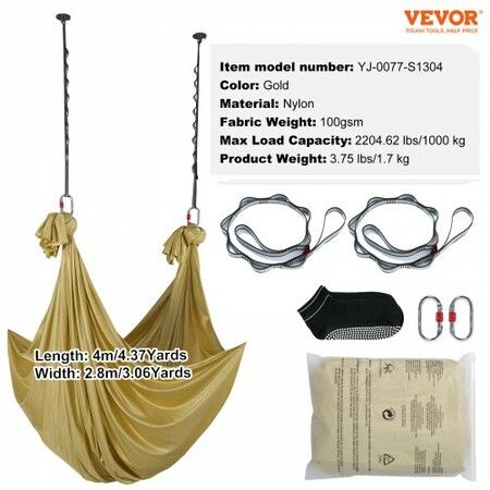 Aerial Yoga Hammock & Swing 4 m Length Aerial Yoga Starter Kit with 100gsm Nylon Fabric Full Rigging Hardware & Easy Set-up Guide Antigravity Flying