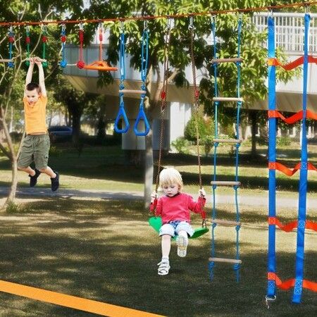 Ninja Warrior Obstacle Course for Kids 2 x 15.24 m Weatherproof Slacklines 228kg Weight Capacity Monkey Line Outdoor Playset Equipment Backyard Toys