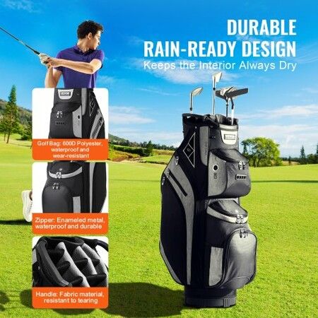 Golf Cart Bag with 14 Way Organizer Divider Top 36inch 13 Pockets Premium Cart Bag Durable 600D Polyester Fabric Golf Bags with Handles & Dust Cover