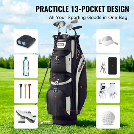 Golf Cart Bag with 14 Way Organizer Divider Top 36inch 13 Pockets Premium Cart Bag Durable 600D Polyester Fabric Golf Bags with Handles & Dust Cover