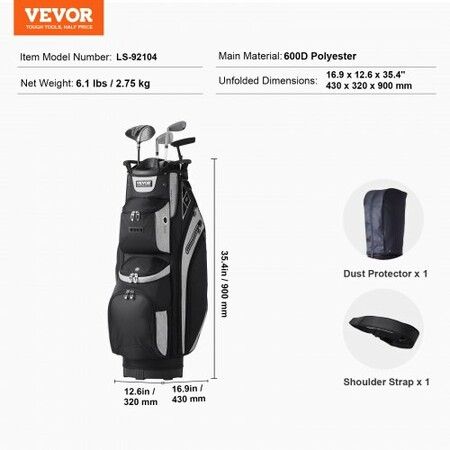 Golf Cart Bag with 14 Way Organizer Divider Top 36inch 13 Pockets Premium Cart Bag Durable 600D Polyester Fabric Golf Bags with Handles & Dust Cover