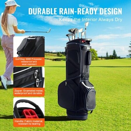 Golf Cart Bag with 14 Way Organizer Divider Top 35inch 11 Pockets Premium Cart Bag with Stand Durable Golf Bags with Handles & Dust Cover & Detachable