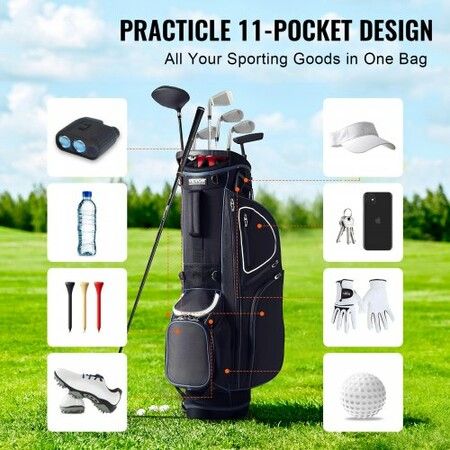 Golf Cart Bag with 14 Way Organizer Divider Top 35inch 11 Pockets Premium Cart Bag with Stand Durable Golf Bags with Handles & Dust Cover & Detachable