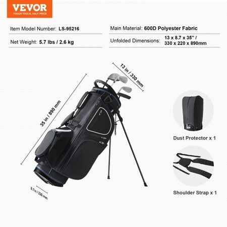 Golf Cart Bag with 14 Way Organizer Divider Top 35inch 11 Pockets Premium Cart Bag with Stand Durable Golf Bags with Handles & Dust Cover & Detachable